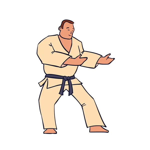 Homme de caractère dessiné à la main à Kimono. Vecteur — Image vectorielle