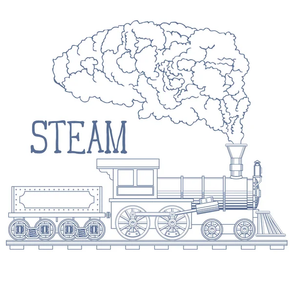 Tren de vapor Vintage Grabar Ilustración. Vector — Archivo Imágenes Vectoriales