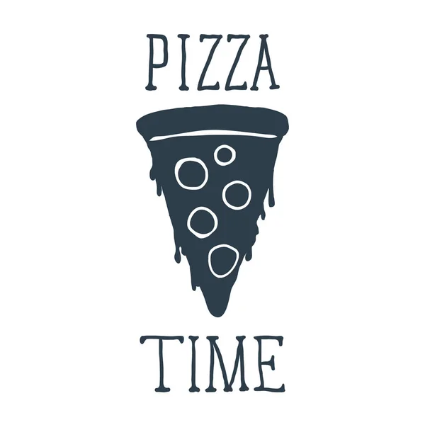 Hand getekende pizza segment met Pizza tijd belettering. Vector — Stockvector