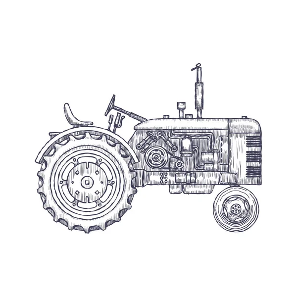 Vintage landbouw trekker, schets. Hand getekend Vector — Stockvector