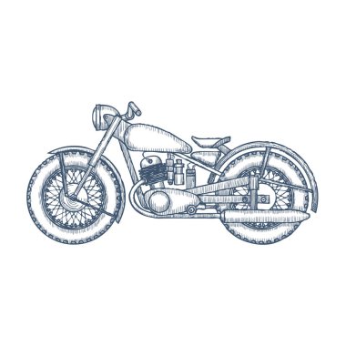 El Vintage motosiklet çizilmiş vektör logo tasarım şablonu. bikeshop veya motosiklet Servisi simgesini. Vektör