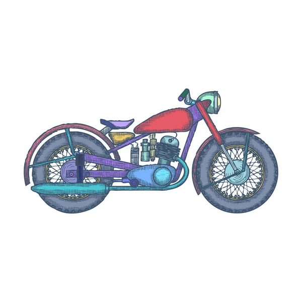 Modelo de design de logotipo de vetor de motocicleta vintage desenhado à mão. ícone de serviço de motocicleta ou bikeshop. Vetor — Vetor de Stock