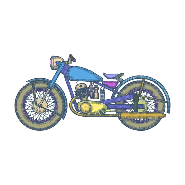 Handgezeichnete Vintage Motorrad Vektor Logo Design-Vorlage. Bikeshop oder Motorrad-Service-Symbol. Vektor — Stockvektor