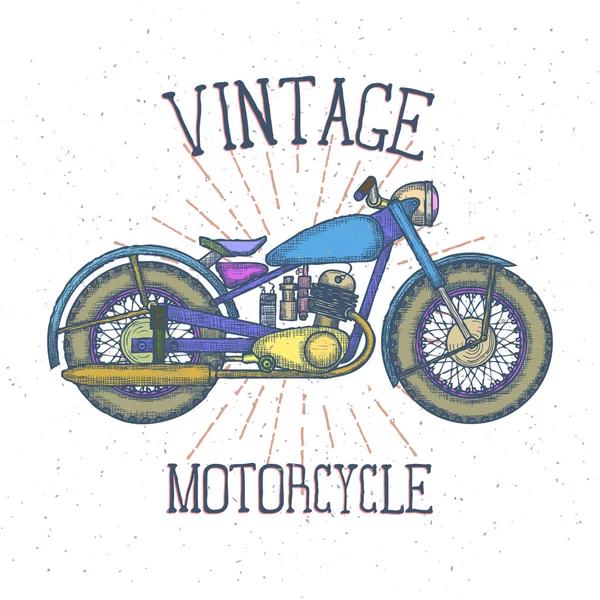 Plantilla de diseño de logotipo de vector de motocicleta vintage dibujado a mano. bikeshop o icono del servicio de motocicleta. Vector — Archivo Imágenes Vectoriales