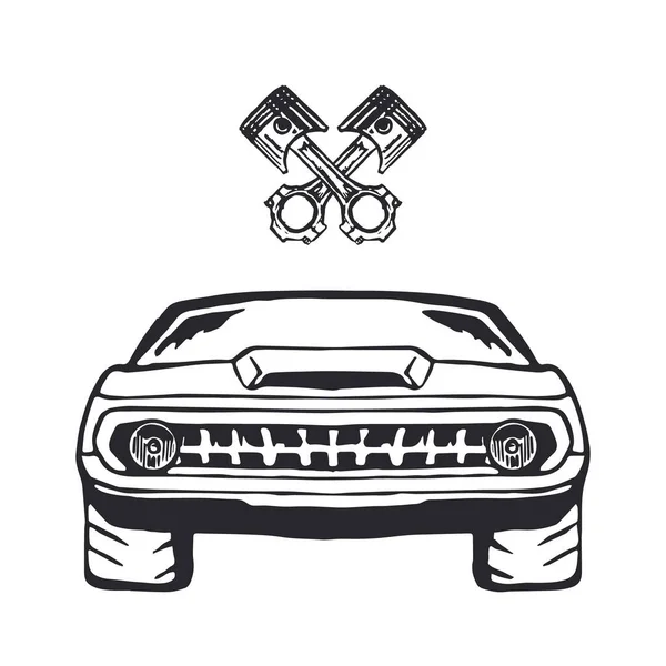 Muscle Car Hand auf Weiß gezeichnet. Vektor — Stockvektor