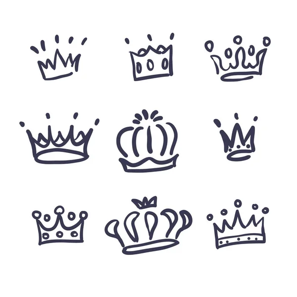 Sketch crown. Simple crowns hand drawn. vector — Stock Vector