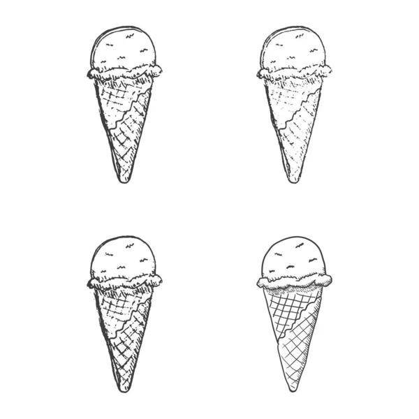 Cono de helado Sketch. Mano dibujada. Vector — Archivo Imágenes Vectoriales