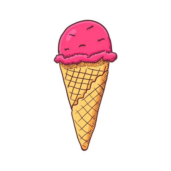 Cono de helado Sketch. Mano dibujada. Vector — Vector de stock