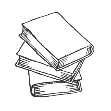 Bir yığın kitap taslağı. El çizimi kitaplar. Vektör