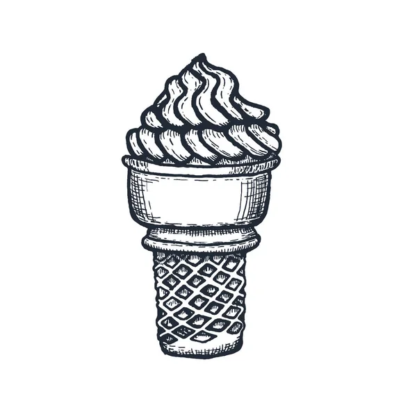 Cono de helado Sketch. Mano dibujada. Vector — Vector de stock