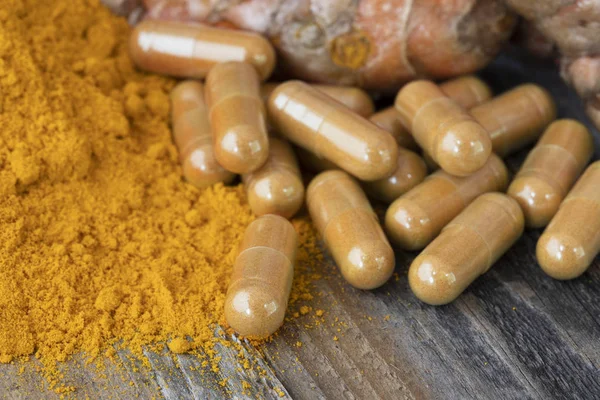 Turmeric Powder Turmeric Pills Close — Stock Photo, Image