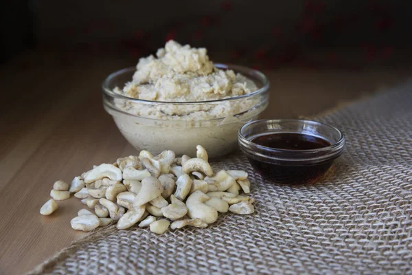 Vegan Söta Cashew Grädde Dessert Topping Med Ingredienser — Stockfoto