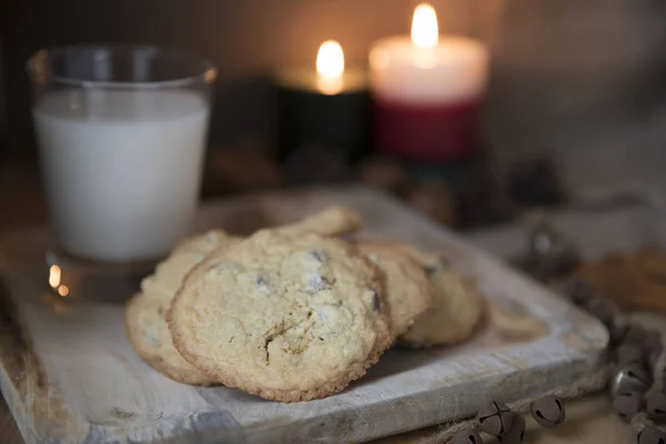 Chocolate Chip Cookies Milk Santa — Stock Photo, Image