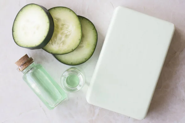 Cucumber Extract Soap Flat Lay — Stock Photo, Image