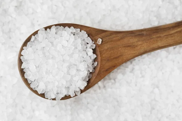 Salt Crystals in Wooden Spoon — Stock Photo, Image