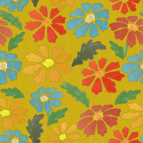 Patrón Simple Sin Costura Floral Estilo Retro Amarillo — Foto de Stock