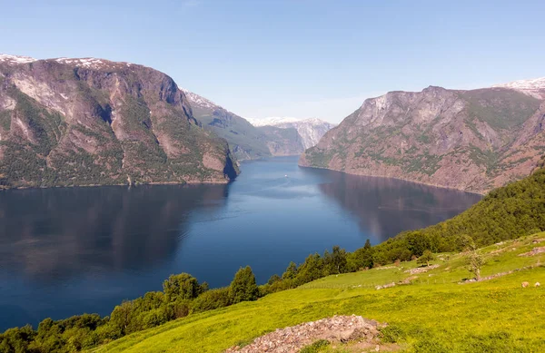 Stegastein uyanık güzel doğa Norveç havadan görünümü. Sognefjord veya Sognefjorden — Stok fotoğraf