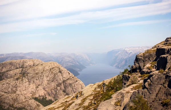 Preikestolen, Müezzin Kayası Lysefjord Norveç'te, fotoğraf. Havadan görünümü.