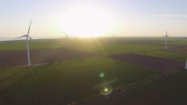 Vista aérea dos geradores de energia eólica na Ucrânia — Vídeo de Stock