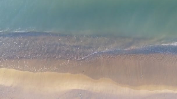 Estrecha línea de playa, olas y océano. Vista aérea . — Vídeos de Stock