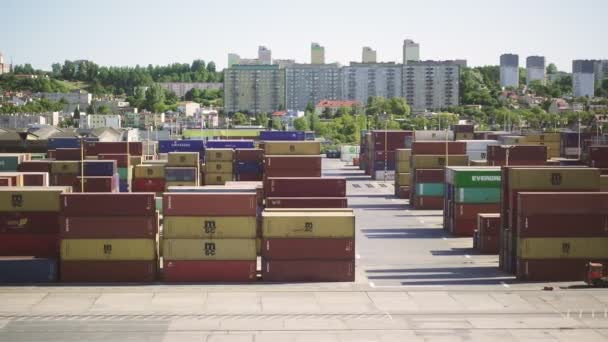 GDANSK, POLONIA - 29 DE MAYO: Terminal de contenedores de aguas profundas en Gdansk durante la carga - la terminal de contenedores más grande de Polonia, el 29 de MAYO de 2018 en Gdansk, Polonia . — Vídeo de stock