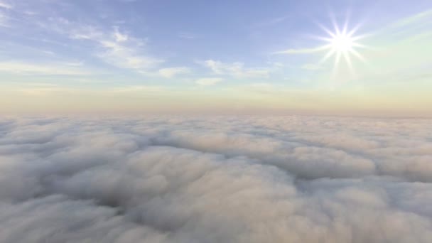 Vue aérienne au-dessus des nuages vers le soleil — Video
