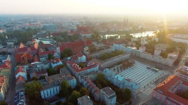 Aerial view of famous polish city Wroclaw — Stock Video