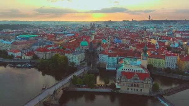 Broar i Prag inklusive den berömda Charles Bridge, Tjeckien, Europa — Stockvideo