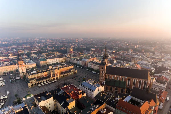 Praça Mercado Histórico Cracóvia Polônia Europa Central Nascer Sol — Fotografia de Stock