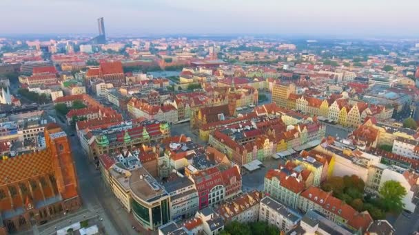 Légi felvételek Wroclaw, Európa kulturális fővárosa. Központ — Stock videók