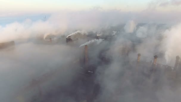 Top View Metallurgical Plant Smoke Coming Out Factory Pipes Contamination — Stock Video