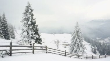 Kırsal manzara. Yeni Yılınız Kutlu Olsun. çok güzel ağaçlar donmuş. Kış Masalı.