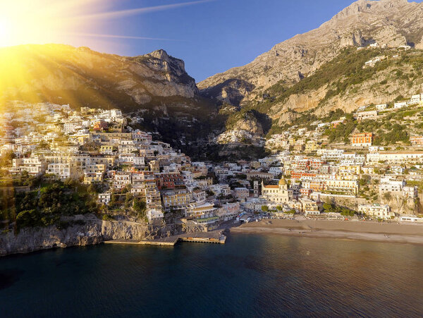 View of Positano village along Amalfi Coast in Italy.