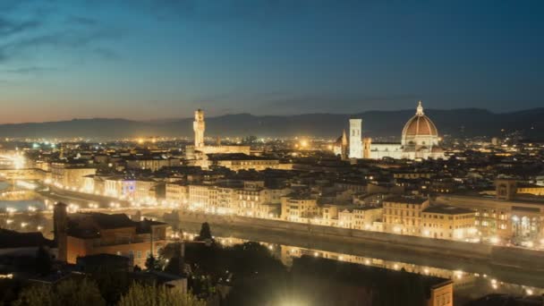 Verlichte Florence (Italië), zonsondergang, timelapse — Stockvideo