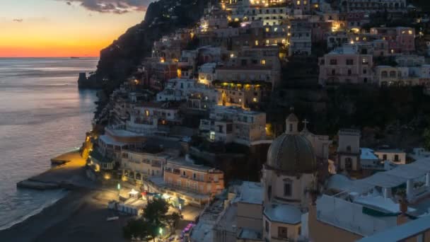 Positano, Amalfi Coast güzel Akdeniz köyü. İtalya, timelaps — Stok video