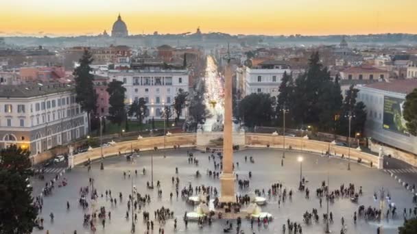 Piazza del Popolo, Roma, İtalya büyük bir kentsel meydanım. Timelaps — Stok video