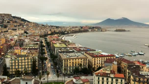 Naples skyline, port and Vesuvius volcano view, Italy — Stock Video