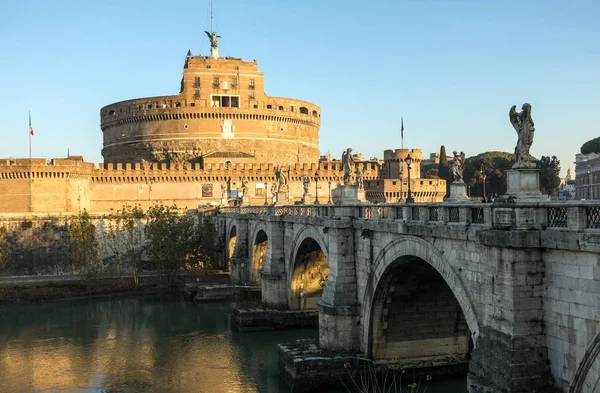 Saint Angel Castle Castel Sant Angelo and bridge Ponte Sant Angelo. Rome, Italy — Stock Photo, Image