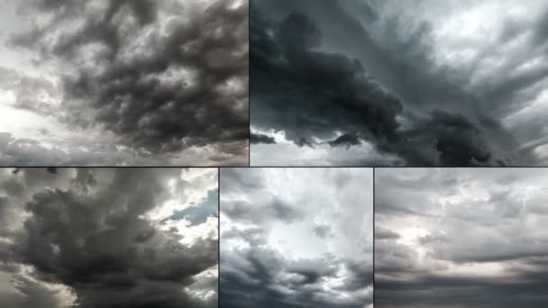 Tempestade dramática paisagem nublada com grandes nuvens de construção, céu escuro chuvoso natural — Vídeo de Stock