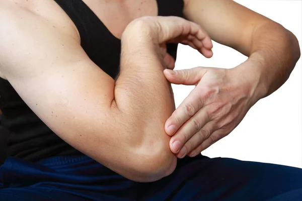 Atleta Faz Uma Massagem Mão — Fotografia de Stock