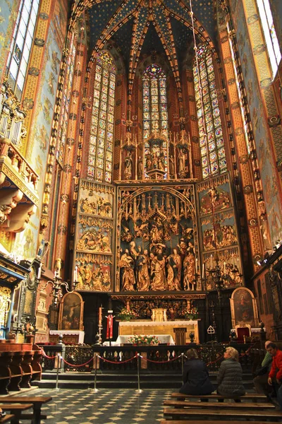 Altar Três Folhas Igreja Santa Maria Cracóvia Polónia — Fotografia de Stock