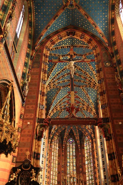 Het Interieur Van Mary Church Krakau Polen — Stockfoto