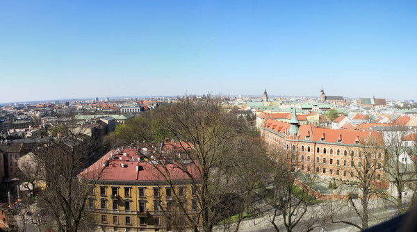 Panorama of Krakow from the walls of the Wawel Castle. Poland