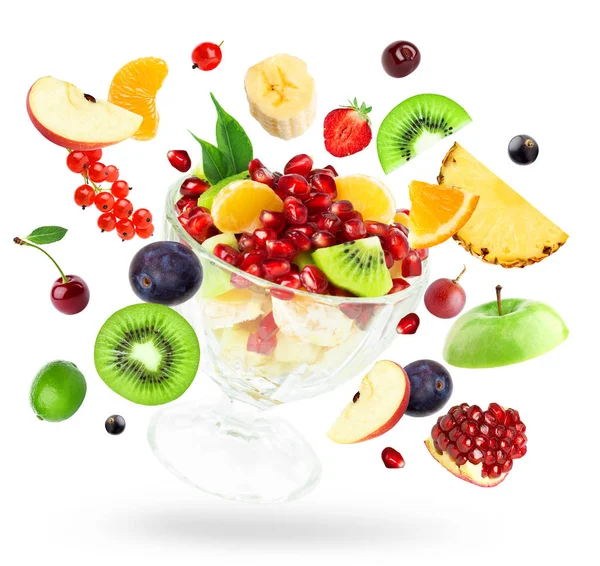 Čerstvé Ovoce Smíšené Bílém Pozadí Ovocný Salát — Stock fotografie
