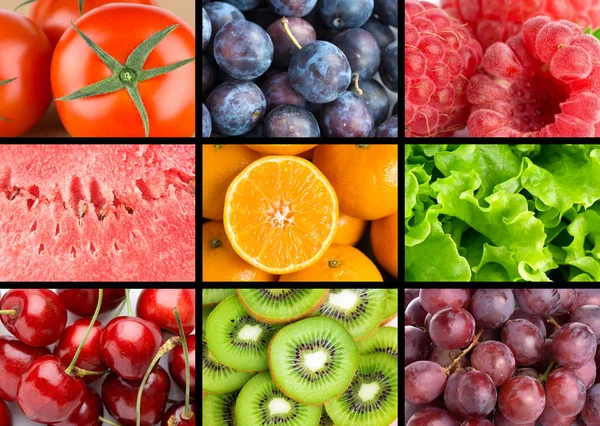 Antecedentes Frutas Legumes Frescos Misturados Comida Saudável Textura Coleção — Fotografia de Stock