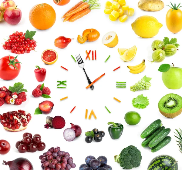 有新鲜水果和蔬菜的食品钟 健康食品 — 图库照片