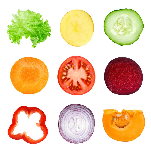 Kolekce Zeleninových Plátky Čerstvé Potraviny — Stock fotografie