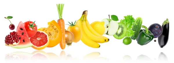 Cor Frutas Legumes Fundo Branco Conceito Alimentar — Fotografia de Stock