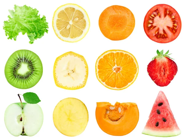 Collection Fruit Vegetable Slices Fresh Food — Stock Photo, Image