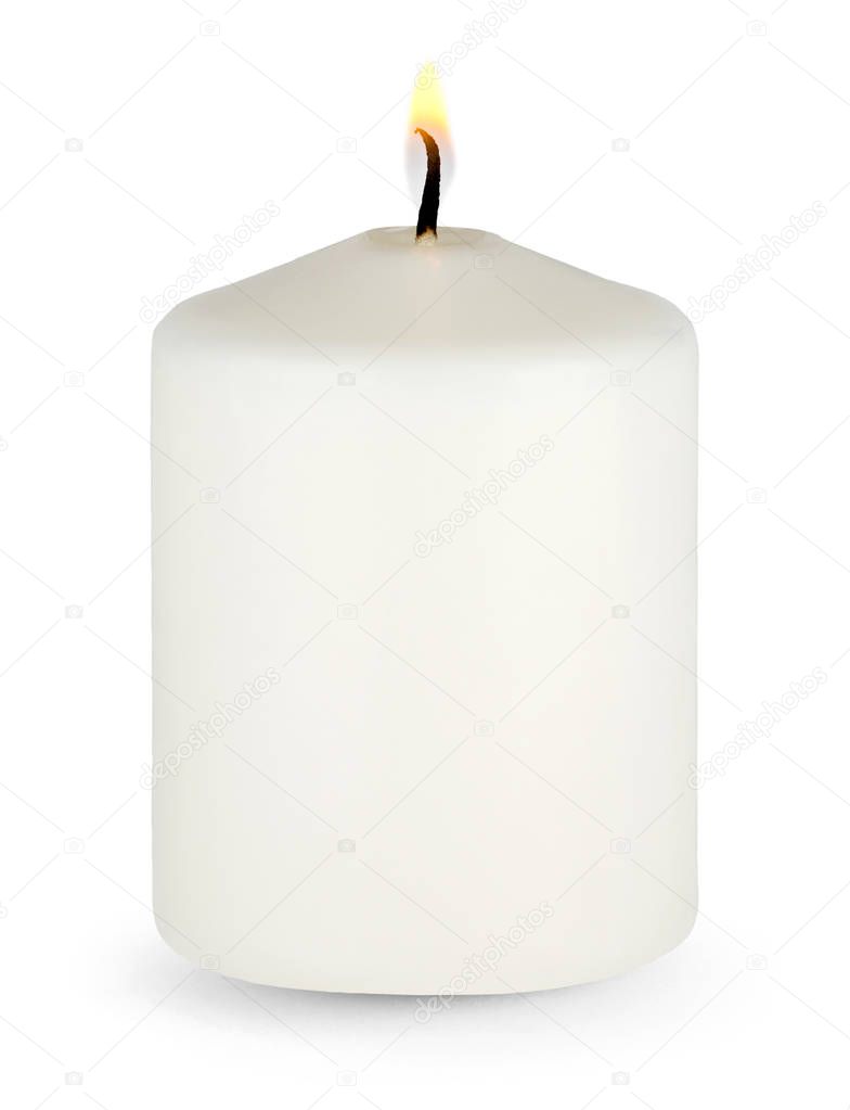 White wax candle on white background